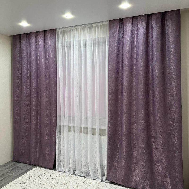 Шторы жаккардовые с мраморным узором среднее затемнение 1,5x2,7 м 2 шт. Фиолетовый (К1039-24) - фото 1