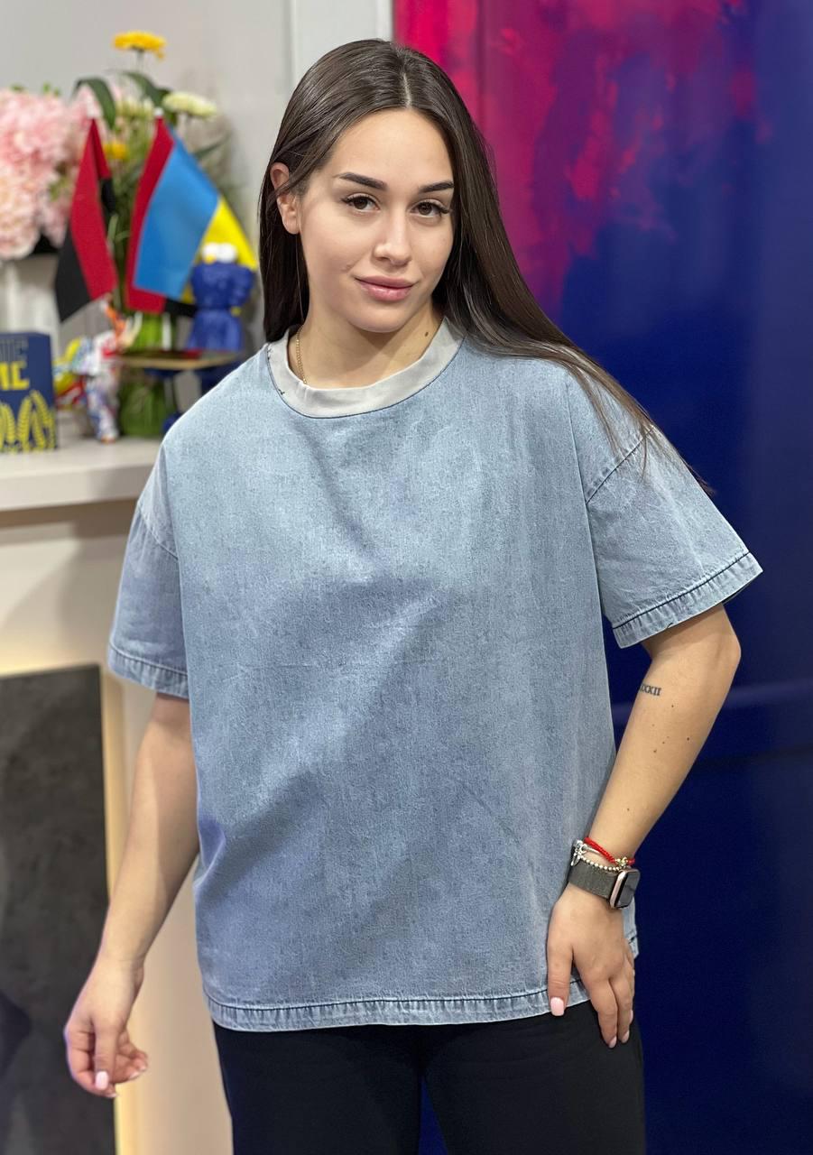 Футболка женская из денима OS Серый (#25018-01) - фото 4