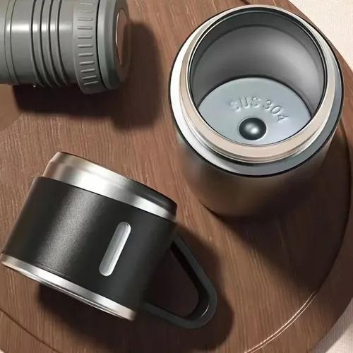 Термос Flask с крышкой-чашкой и двумя чашками 500 мл Черный (407069) - фото 3