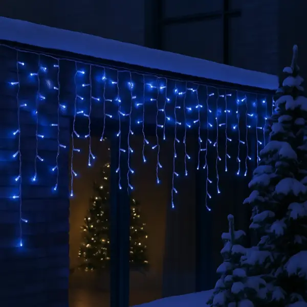 Гирлянда Бахрома 200 LED 12 м Белая нить синий свет
