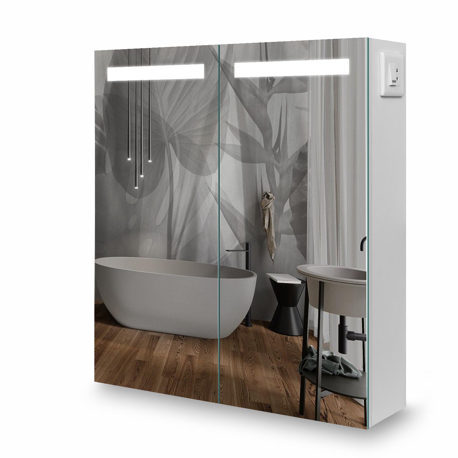 Шкаф зеркальный в ванную с LED-подсветкой двухстворчатый G11 70 см (15359286)