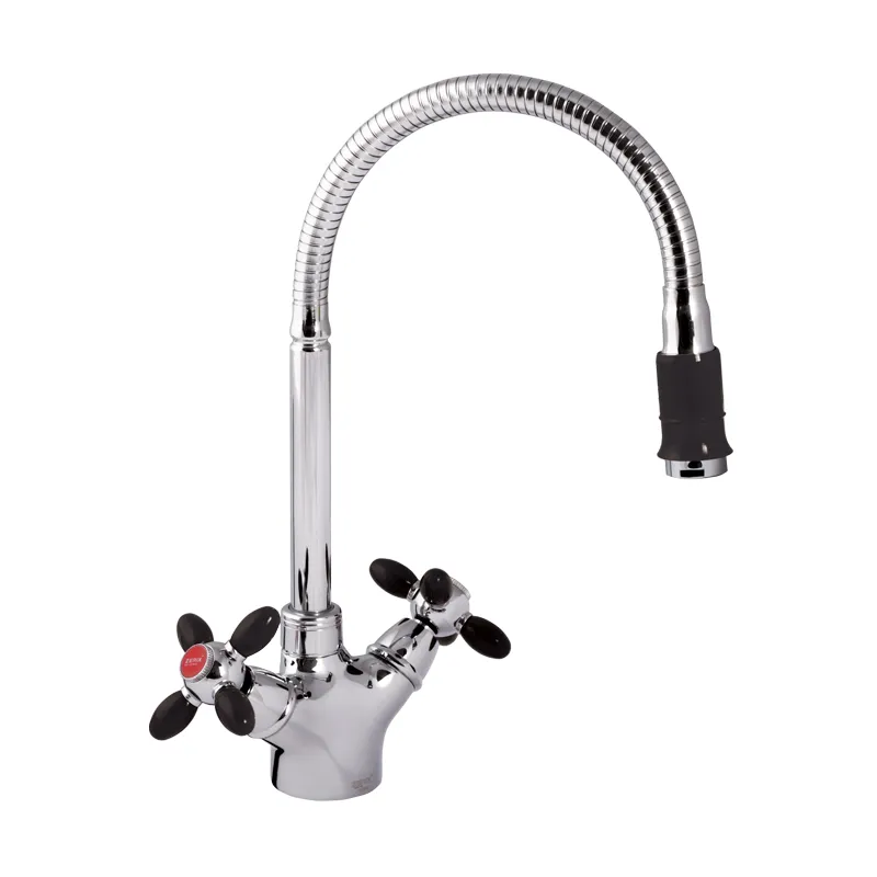 Смеситель для кухни Zerix Z5860-6 с черными ручками (ZX0348)