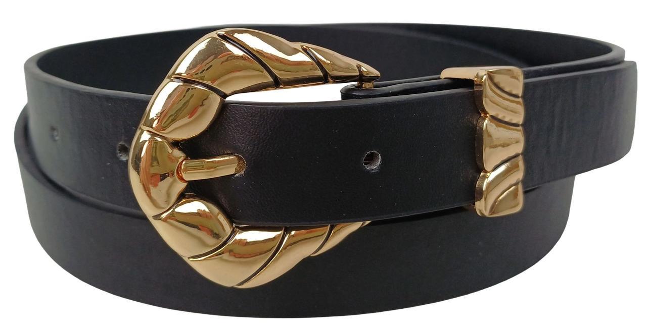 Ремень WBL Trading экокожа золотистая пряжка 2,3 см Черный