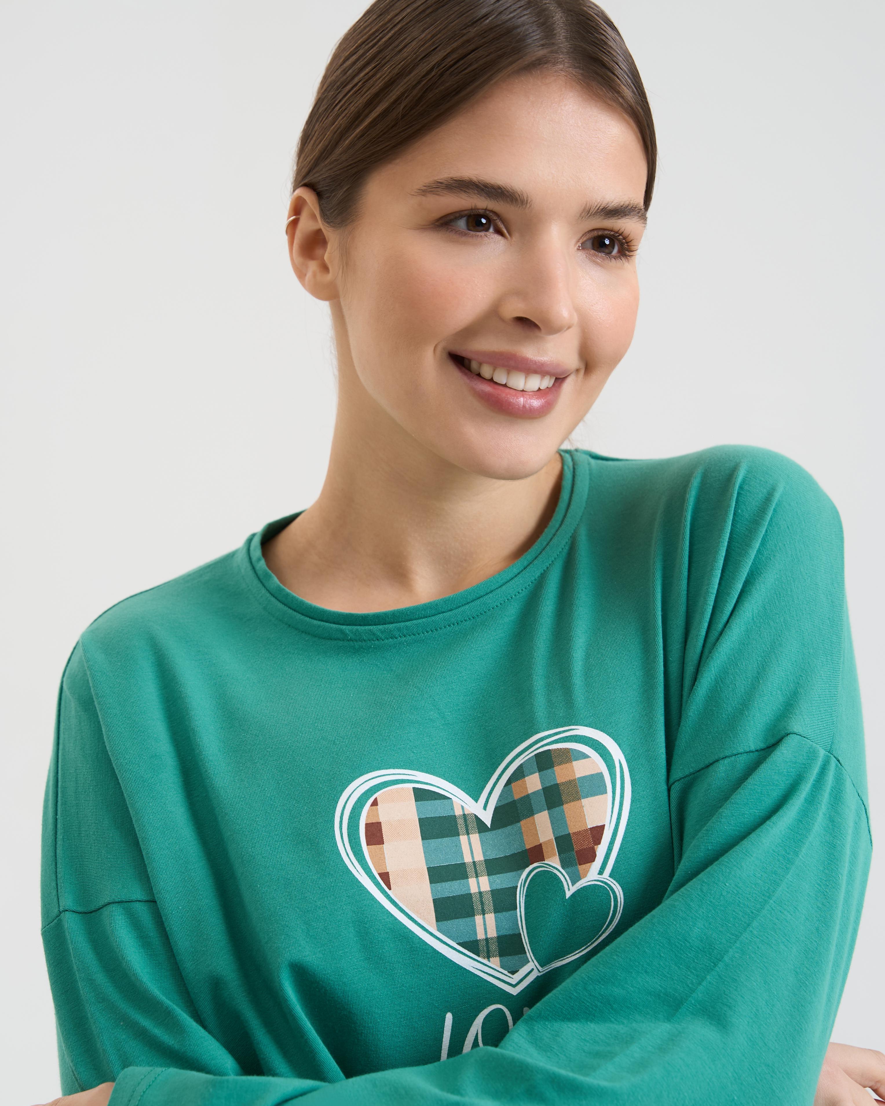 Комплект жіночий зі штанами в клітку Love 96848 S Зелений - фото 3 Комплект жіночий зі штанами в клітку Love 96848 S Зелений - фото 3