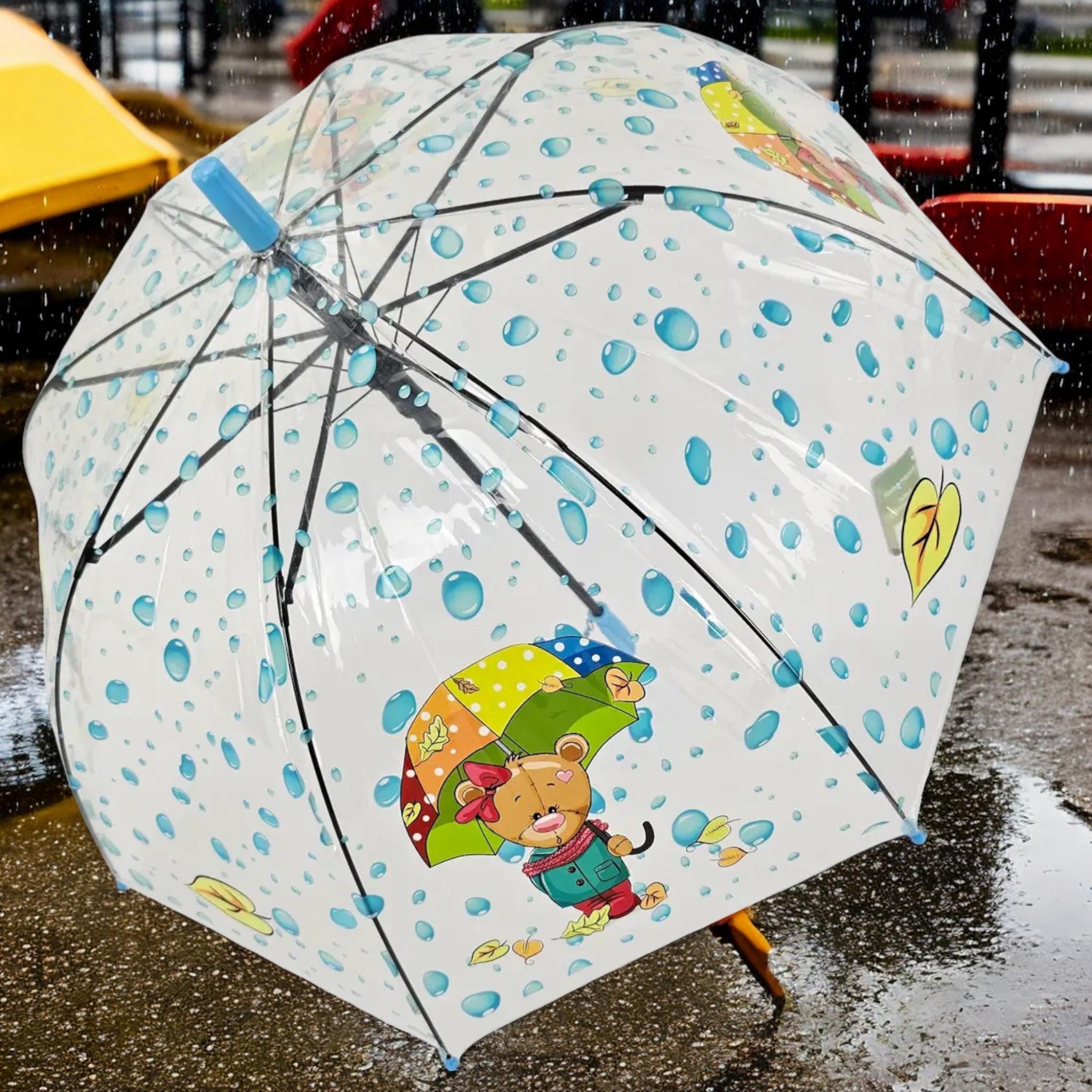 Парасолька тростина Rain ProoF Teddy Bear Adventure напівавтомат на 8 спиць Light Blue - фото 2