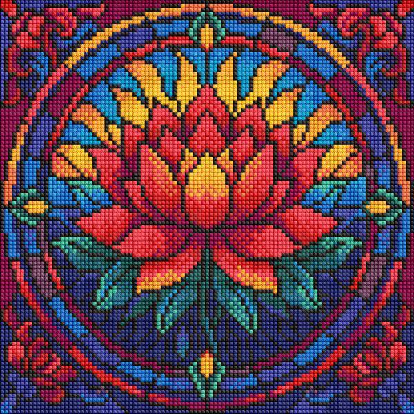 Алмазная мозаика Ideyka Витраж Лотос 30x30 см (Id-AMO8330)