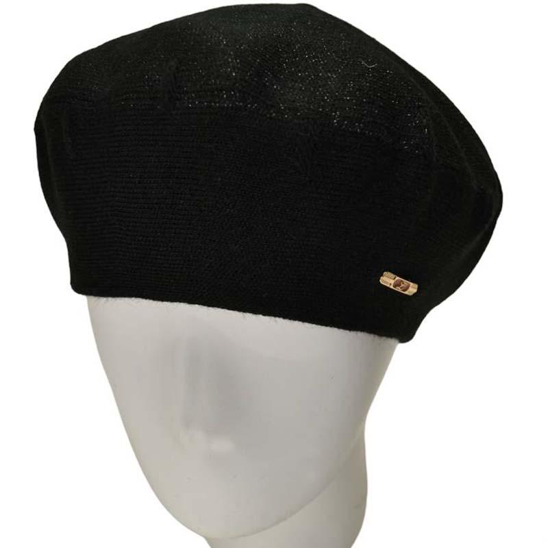 Берет женский Lirus Клео двойной шерстяной тонкой вязки с люрексовой нитью Черный (111330)