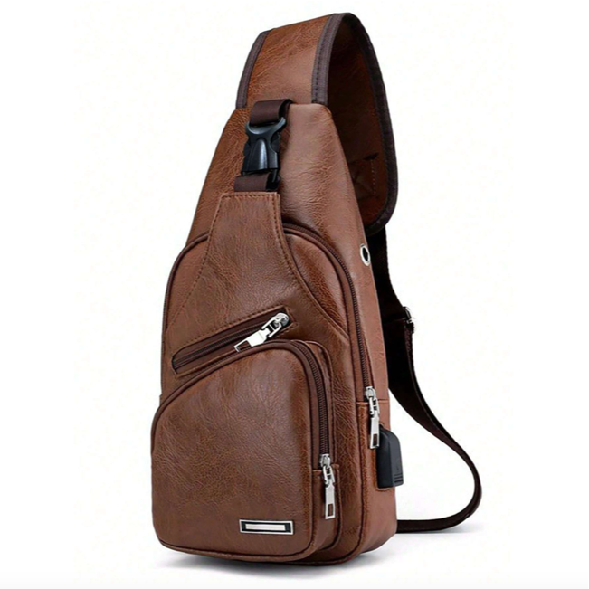 Сумка-слінг чоловіча через плече з одним основним відділенням Коричневий (LR 3416 BNL) - фото 1