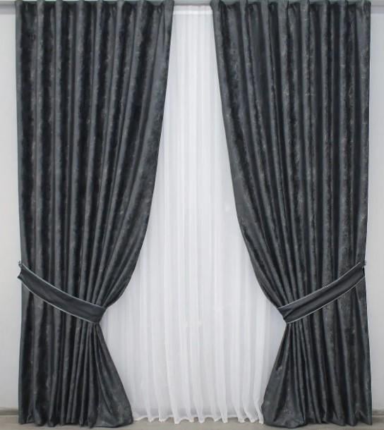 Шторы Афина бархат 1,5х3 м 2 шт. Черный (1298ш)