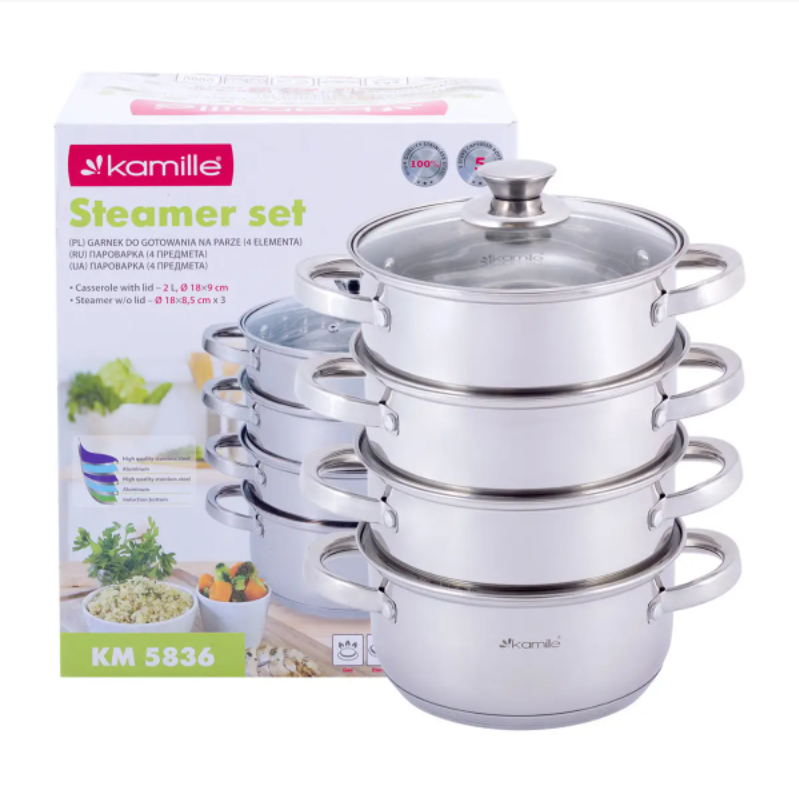 Пароварка Kamille KM-5836 3-х уровневая из нержавеющей стали d 18 см (NA001713)