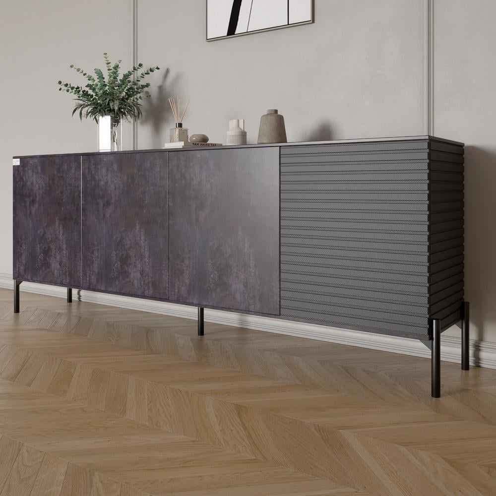 Комод в гостиную Lion Грей на черных металлических ножках 204x38x76,5 см Бетон темный/Асфальт (000-000-2027)