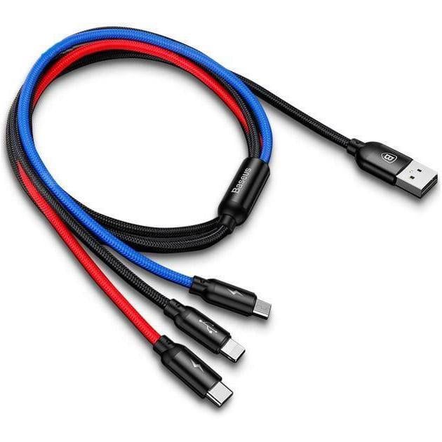 Кабель Baseus CAMLT-ASY01 Three Primary Colors Cable USB to Type-C/microUSB/Lightning 5А 0,3 м Black