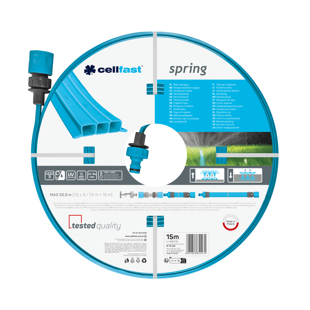 Оросительный шланг Cellfast SPRING TSV 1/2" 15 м прочный/износостойкий/легкий и гибкий для ежедневного полива