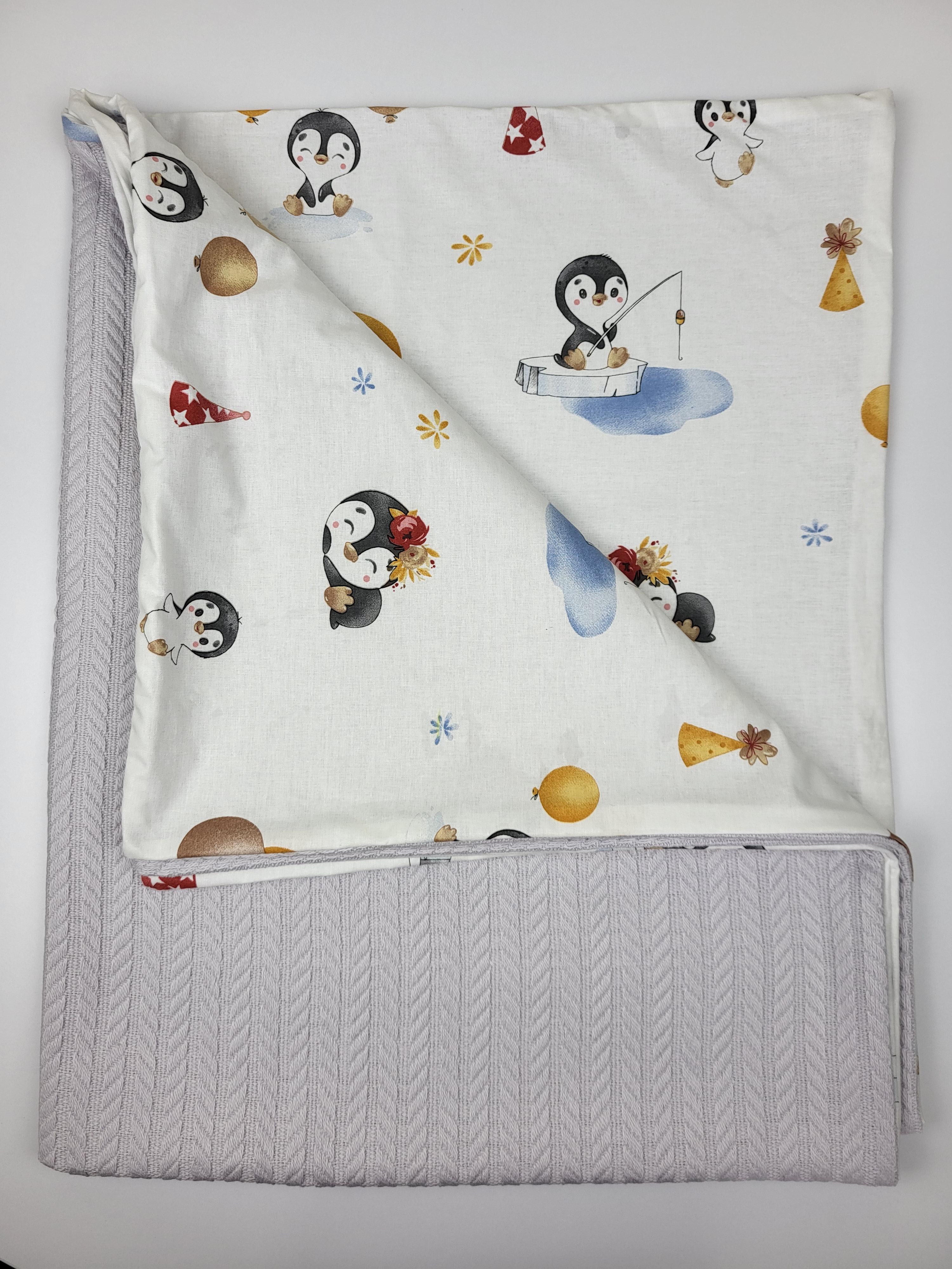 Плед на выписку двусторонний 2в1 с пингвинами 100х80 см Серый (1557) - фото 4