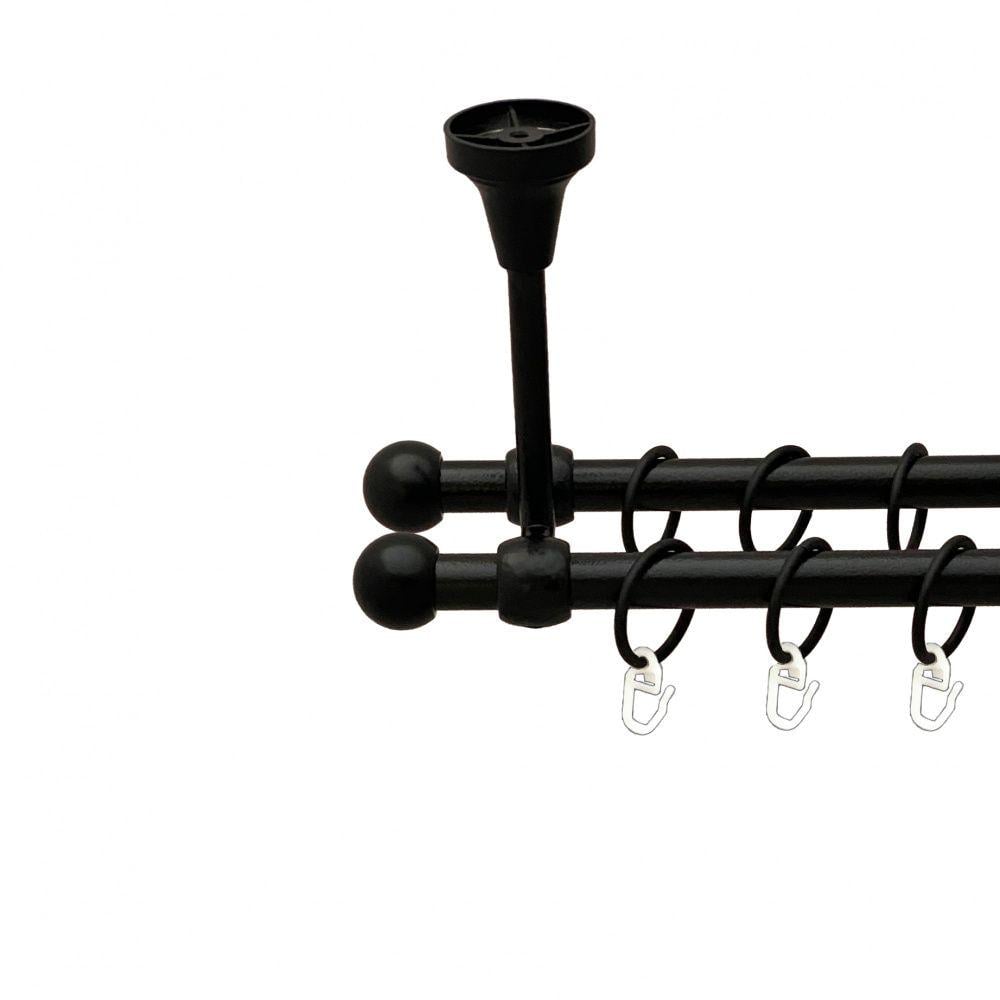 Карниз металлический Orvit Шар Болонь двухрядный литой к потолку/гладкая труба/кольцо металлическое Черный Бархат 16/16 мм 360 см (00-00014004)