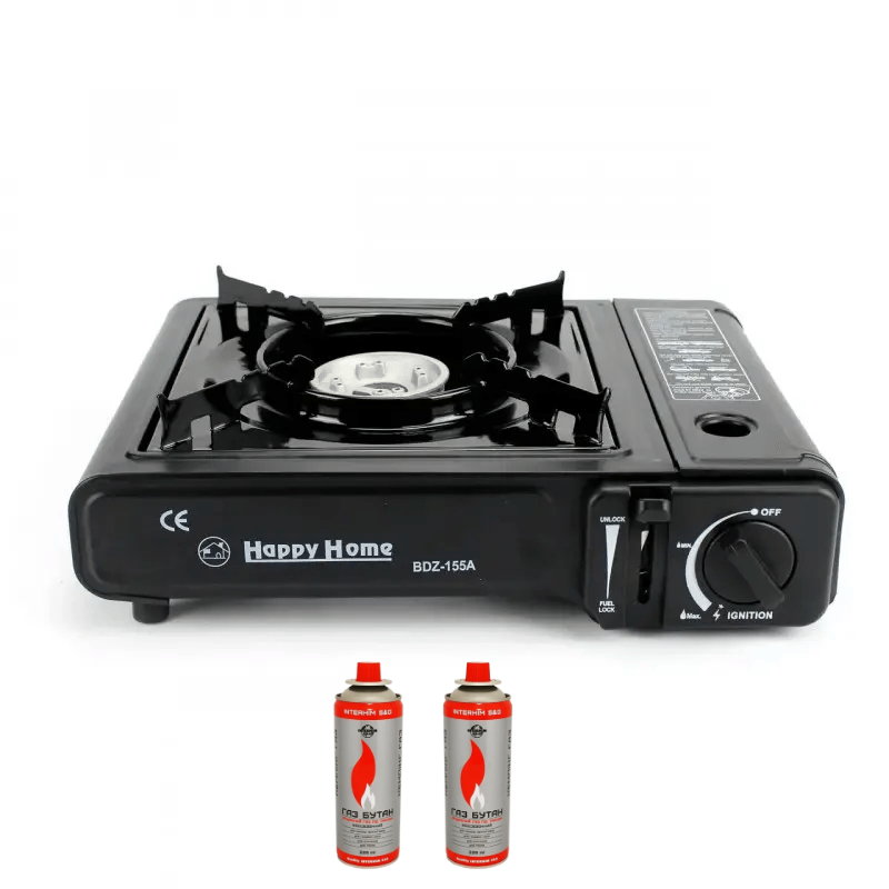 Газовая горелка туристическая Happy home BDZ-155A с пьезоподжигом и кейсом с 2 баллонами (1756375588)