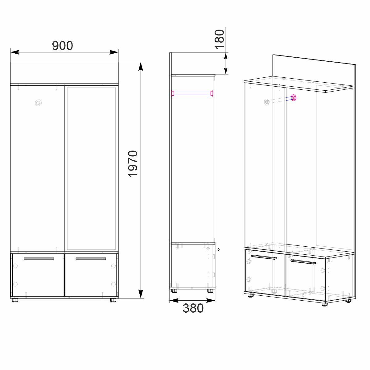 Прихожая МеблиКо Ирма 90х38х200 см Венге (k-1725-2) - фото 3