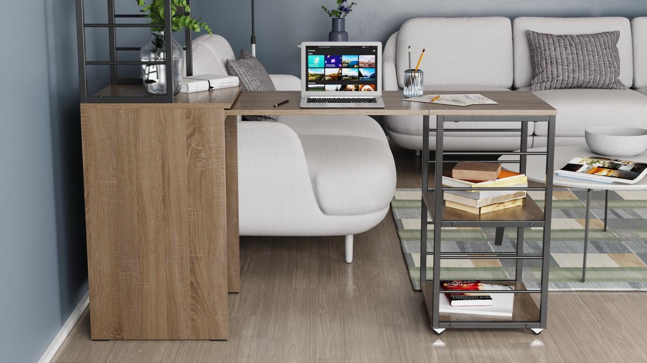 Стіл-тумба трансформер Ferrum-decor Смарт 3/1 з етажеркою метал/ДСП 16 мм 1430x1450x500 мм Чорний/Дуб Сонома Трюфель (FRD-105113) - фото 4