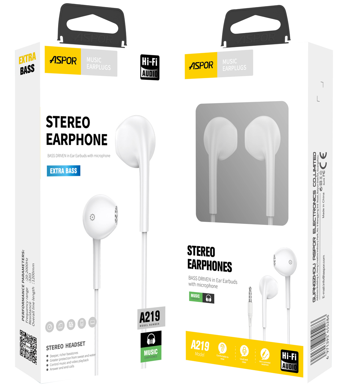 Наушники с микрофоном Aspor A219 Stereo Earphone 3,5 мм Белый (1858272870) - фото 3 Наушники с микрофоном Aspor A219 Stereo Earphone 3,5 мм Белый (1858272870) - фото 3