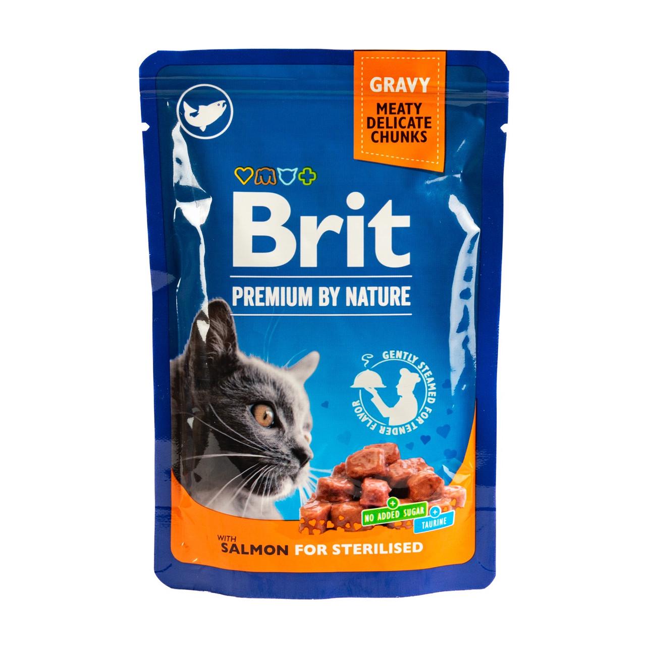 Вологий корм Brit Premium Cat pouch для стерилізованих котів з лососем 100 г (111833)
