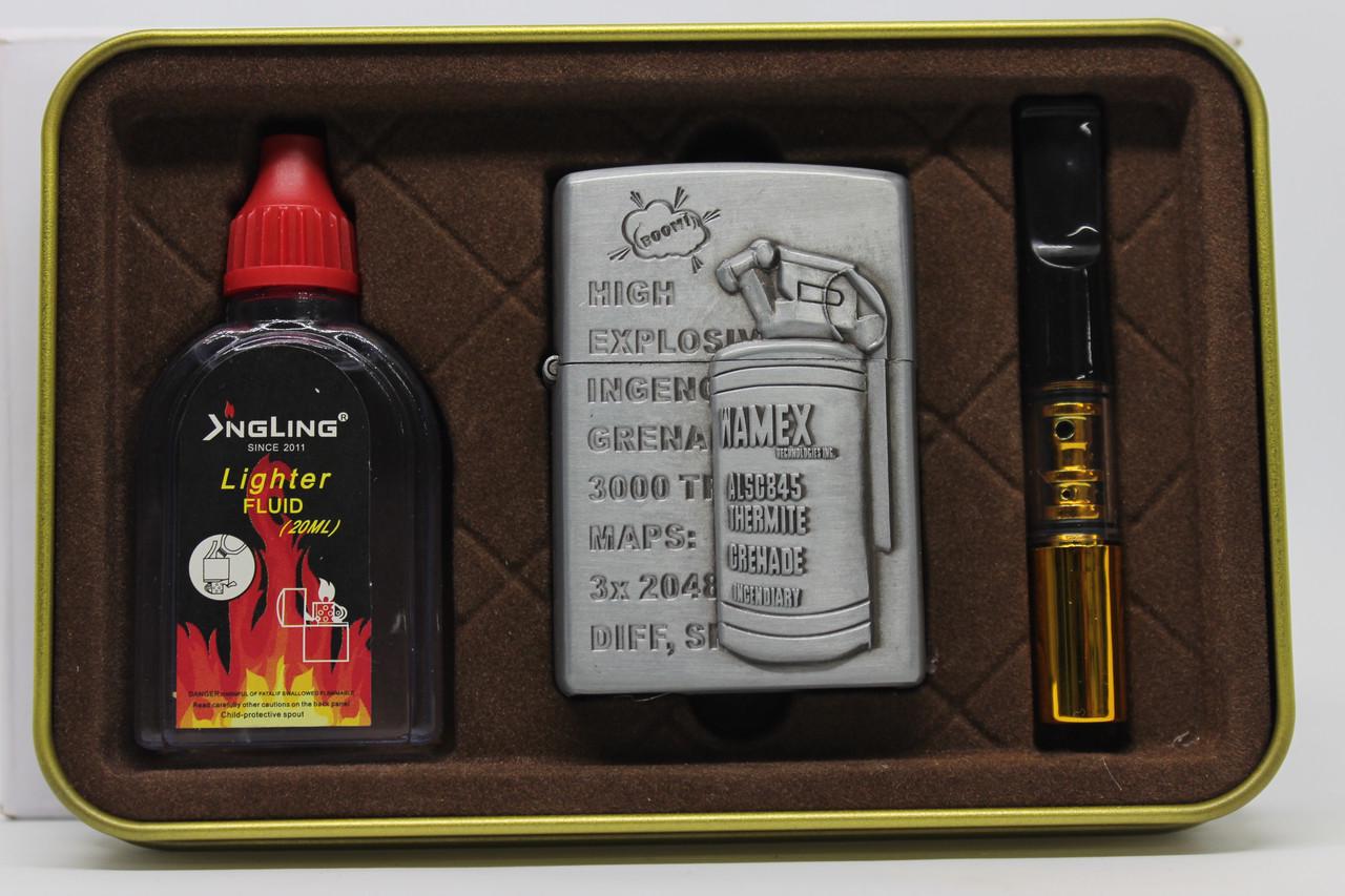 Набор с бензиновой зажигалкой ZIPPO в железном футляре Граната 014 Gold (2729770045)