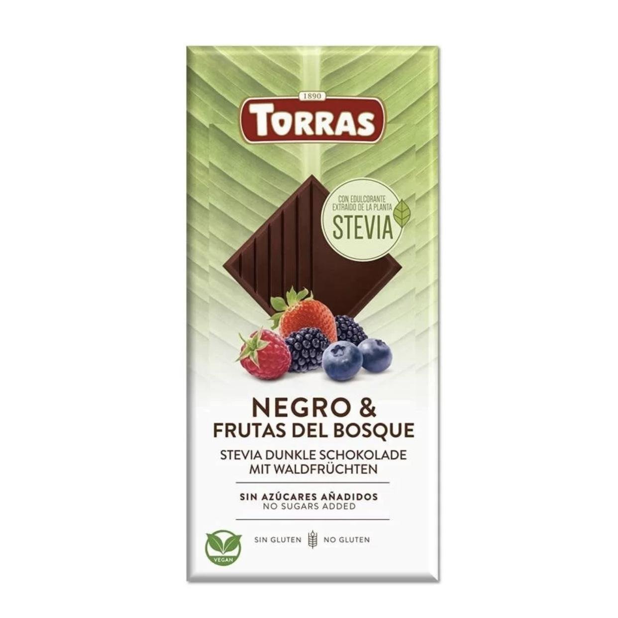 шоколад темный Torras Stevia с лесными ягодами со стевией 125 г