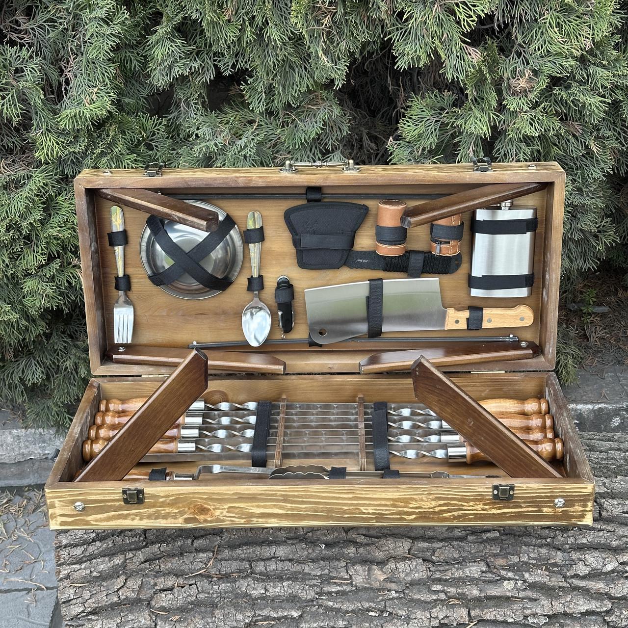 Набір подарунковий для барбекю Mzavod Пікнік кейс-столик Світло-коричневий (27728849)