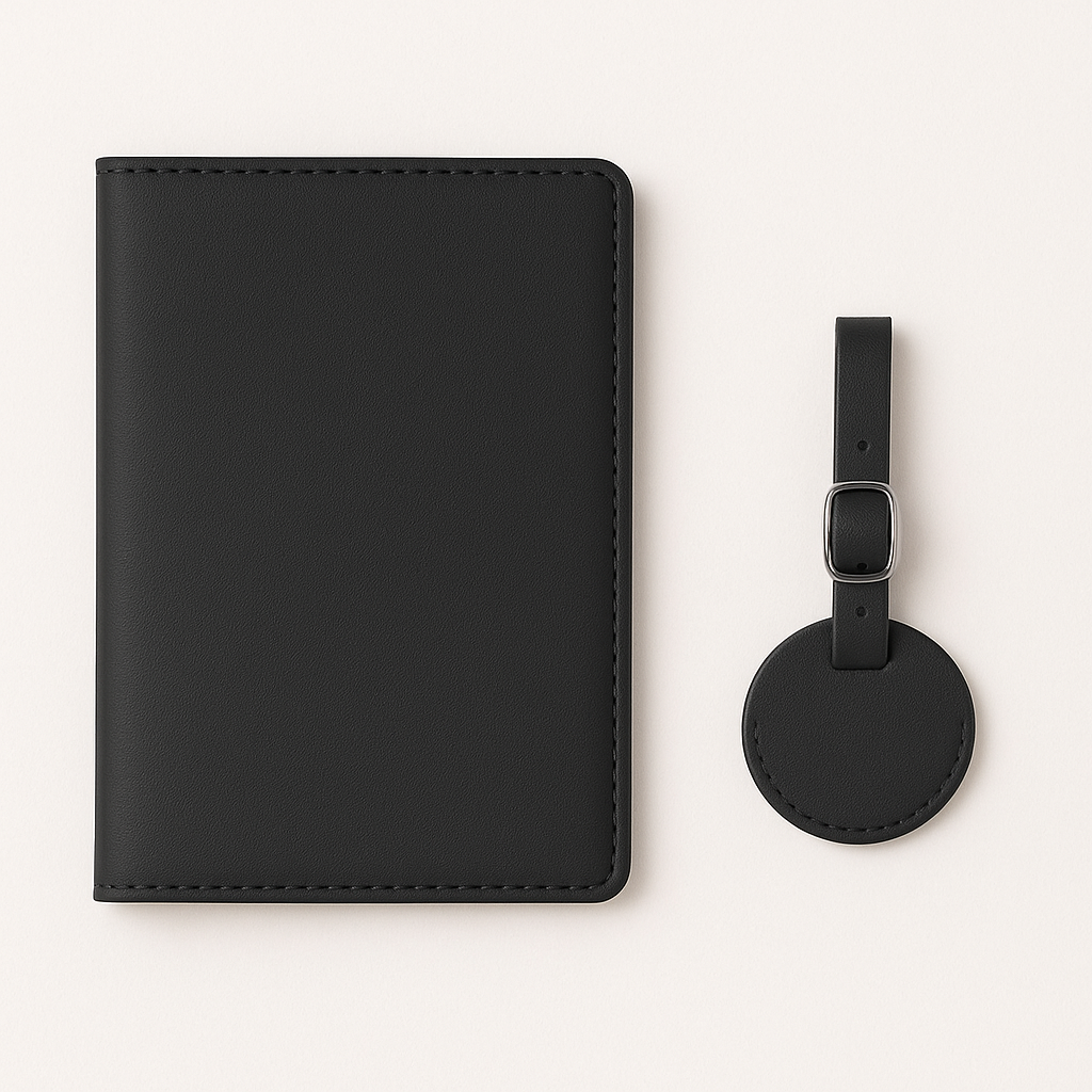 Набор аксессуаров для путешествия Stenson R32262 обложка на паспорт с багажной биркой 14,5х11 см Черный (9c94be73)