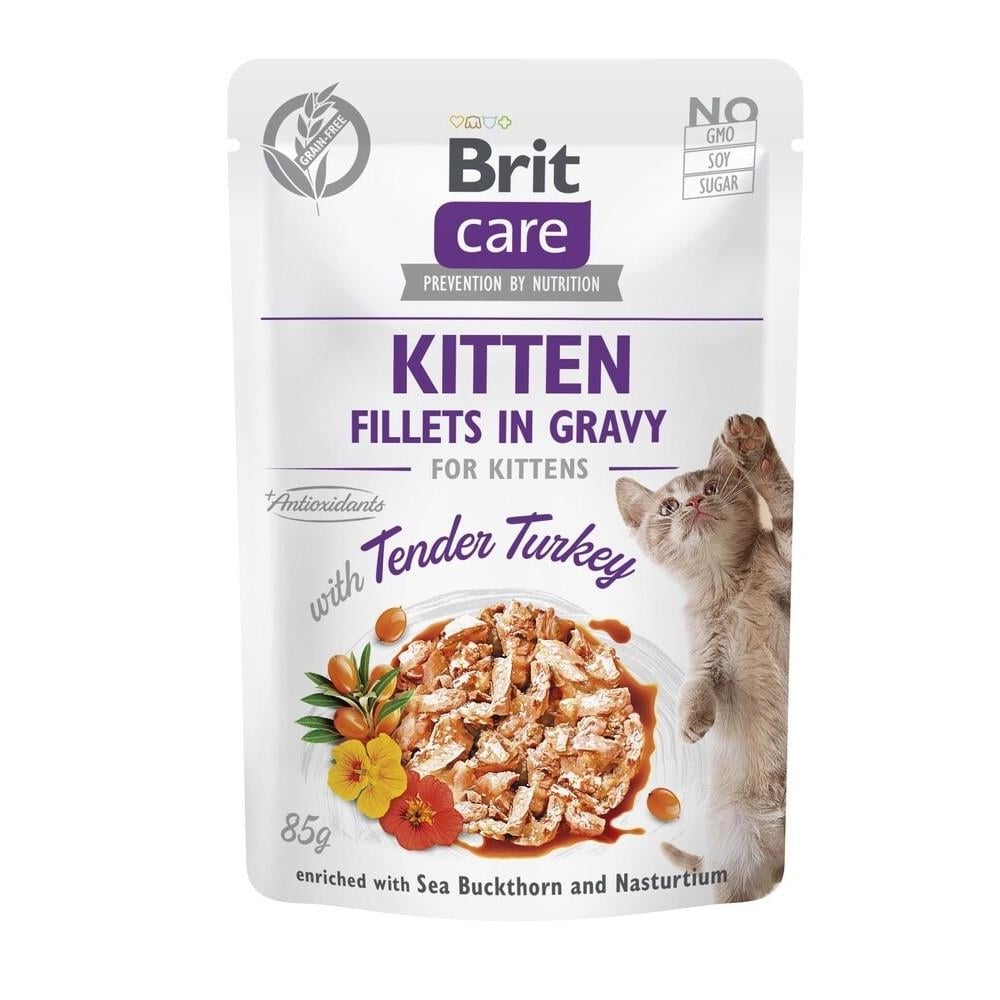 Корм влажный Brit Fillets in Gravy Tender Turkey Kitten для котят филе в соусе с индейкой 85 г (34806823)