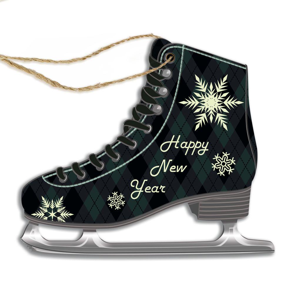 Игрушка елочная деревянная Коньки Happy New Year 10х10 см Темно-зеленый (хрі022зу)