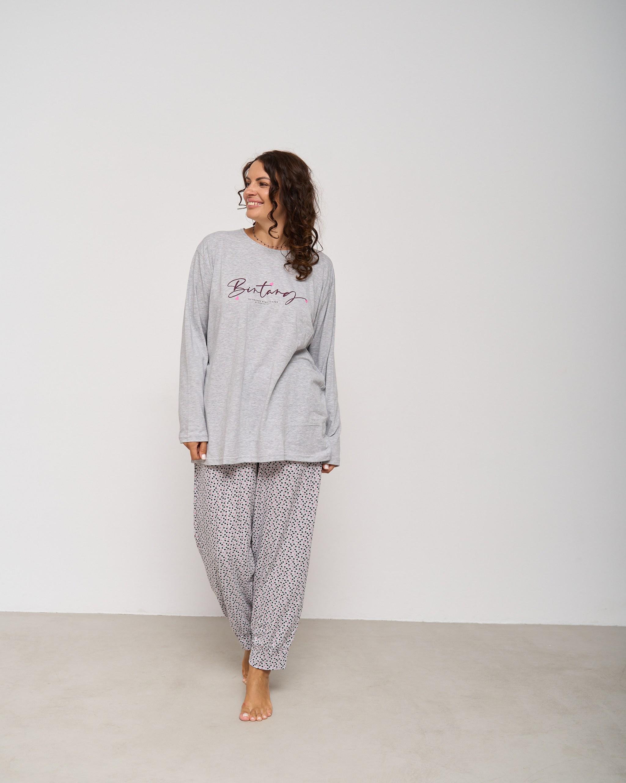 Піжама батальна зі штанами Сердечка 4XL Світло-сірий (30043) Піжама батальна зі штанами Сердечка 4XL Світло-сірий (30043)