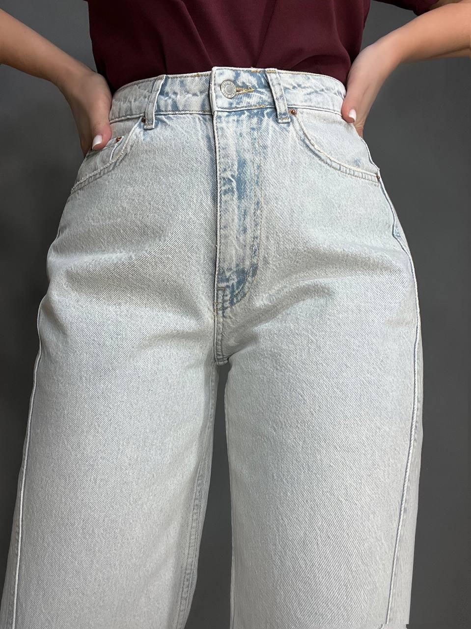 Джинсы женские Twin 1268-455 palazzo jeans широкие скошенный боковой шов палаццо высокая талия р. 36 Светло-голубой (3569) - фото 3