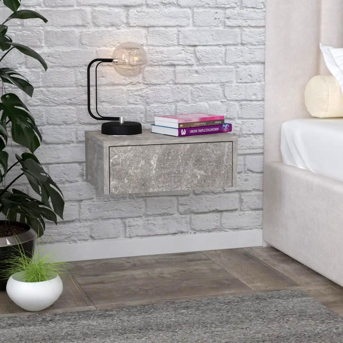 Тумба прикроватная подвесная Fly 450х280х185 мм Бетон