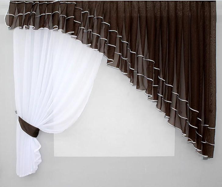 Занавеска на кухню с ламбрекеном шифон 200х170 см Венге/Белый (062к) Занавеска на кухню с ламбрекеном шифон 200х170 см Венге/Белый (062к)