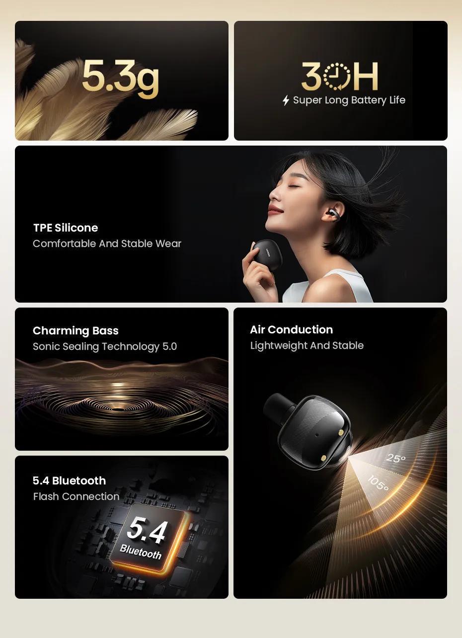 Навушники бездротові UGREEN HiTune S3 Bluetooth 5.4 IPX5 відкритого типу до 30 годин и Чорний (45785) - фото 3 Навушники бездротові UGREEN HiTune S3 Bluetooth 5.4 IPX5 відкритого типу до 30 годин и Чорний (45785) - фото 3