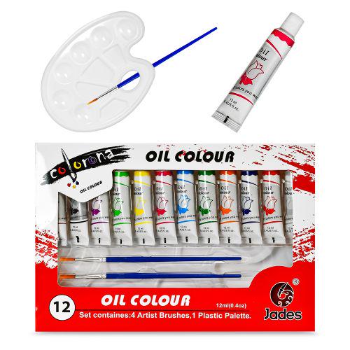 Краски масляные 12 цветов 12 мл на палитре с кисточками (64354) - фото 2