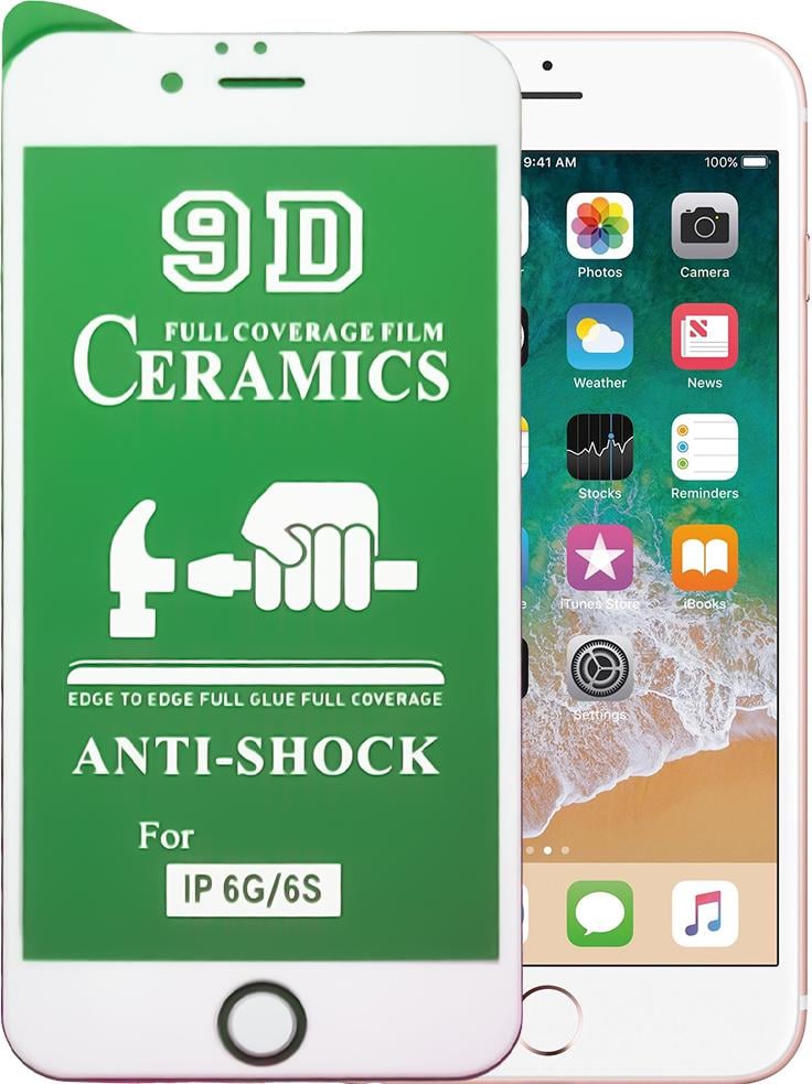 Защитная пленка Ceramics iPhone 6/6S керамическая 9D White (15665)