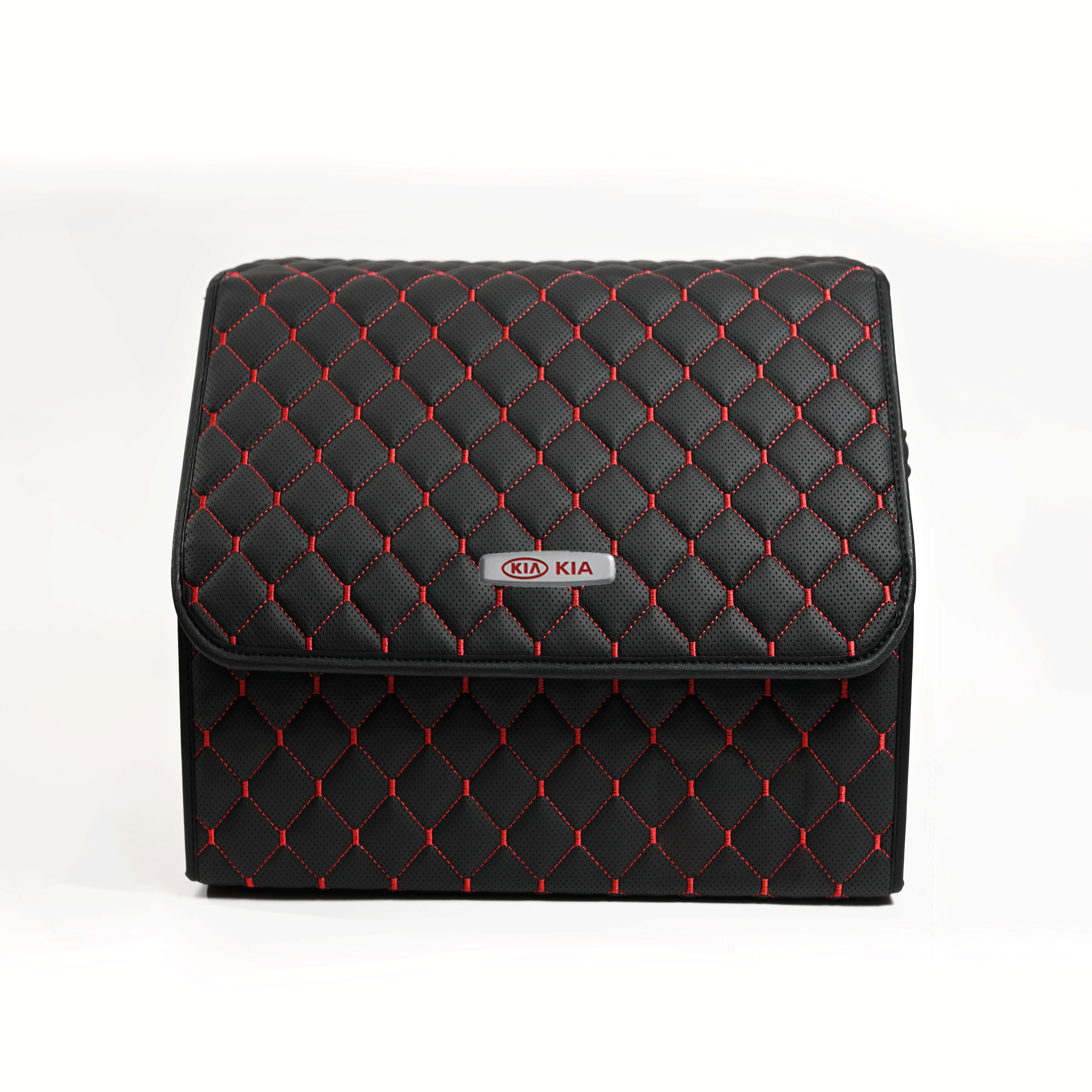 Сумка-органайзер с лого KIA в багажник CarsBAG Экокожа 30x35x30 см Черно-красный (acb-1036-1-30х35х30-023)