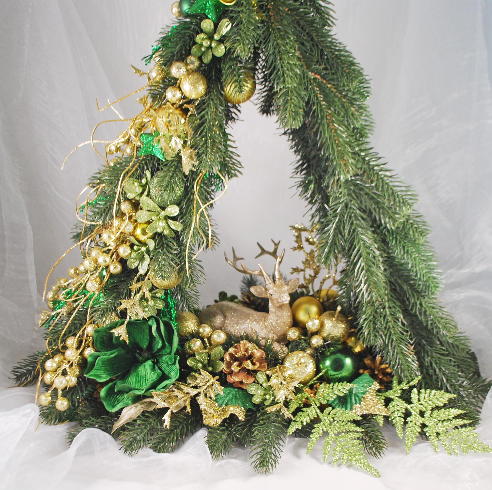 Елка новогодняя с оленем 60 см Зеленый/Золотой (4974111) - фото 3