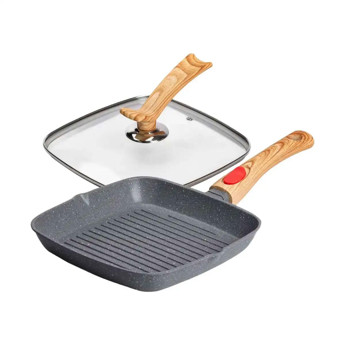 Сковорода-гриль алюмінієва MGC зі скляною кришкою Квадрат 24 см Сірий - фото 6