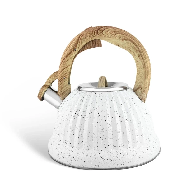 Чайник с наружным мраморным покрытием и свистком н/ж сталь 3 л Белый (MX-00007998W)