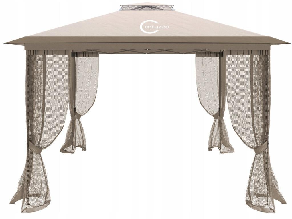 Садовый павильон Carruzzo Roma Exclusive Line с москитной сеткой и автоматическим каркасом 3x3x2,75 м Бежевый (PA9)