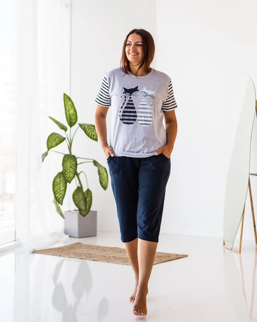 Футболка з капрі Nicoletta 36027k 3XL Синій із сірим