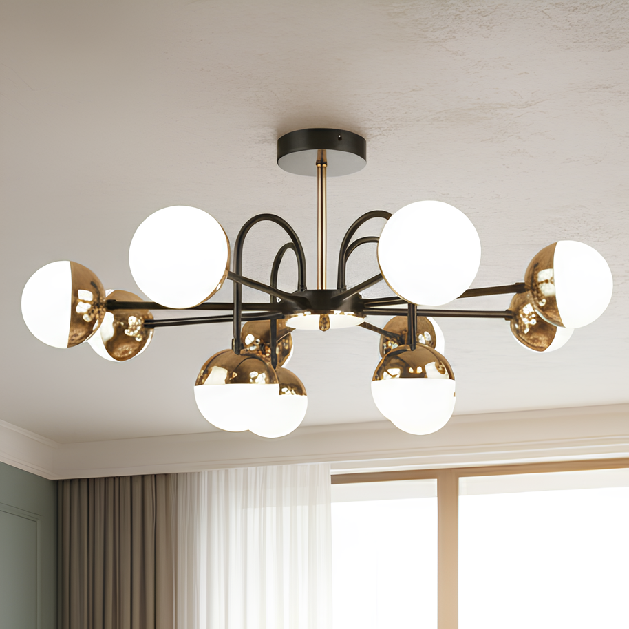 Люстра светодиодная Sirius 84W с круглыми плафонами 2700-6400K Черный/Золотой (B N4184/12 BK+FGD)