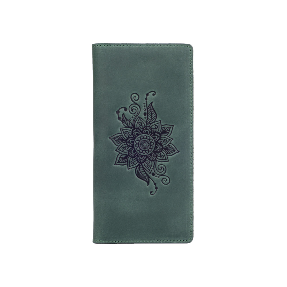 Кошелек Mehendi Classic из натуральной кожи и авторским тиснением на 14 карт Зеленый (WP-02-S19-5920-T006)
