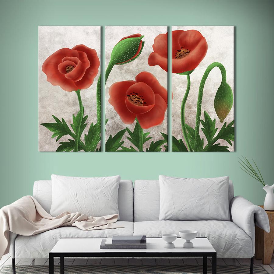 Картина на холсте триптих Дикие алые маки 78x48 см (968-31)