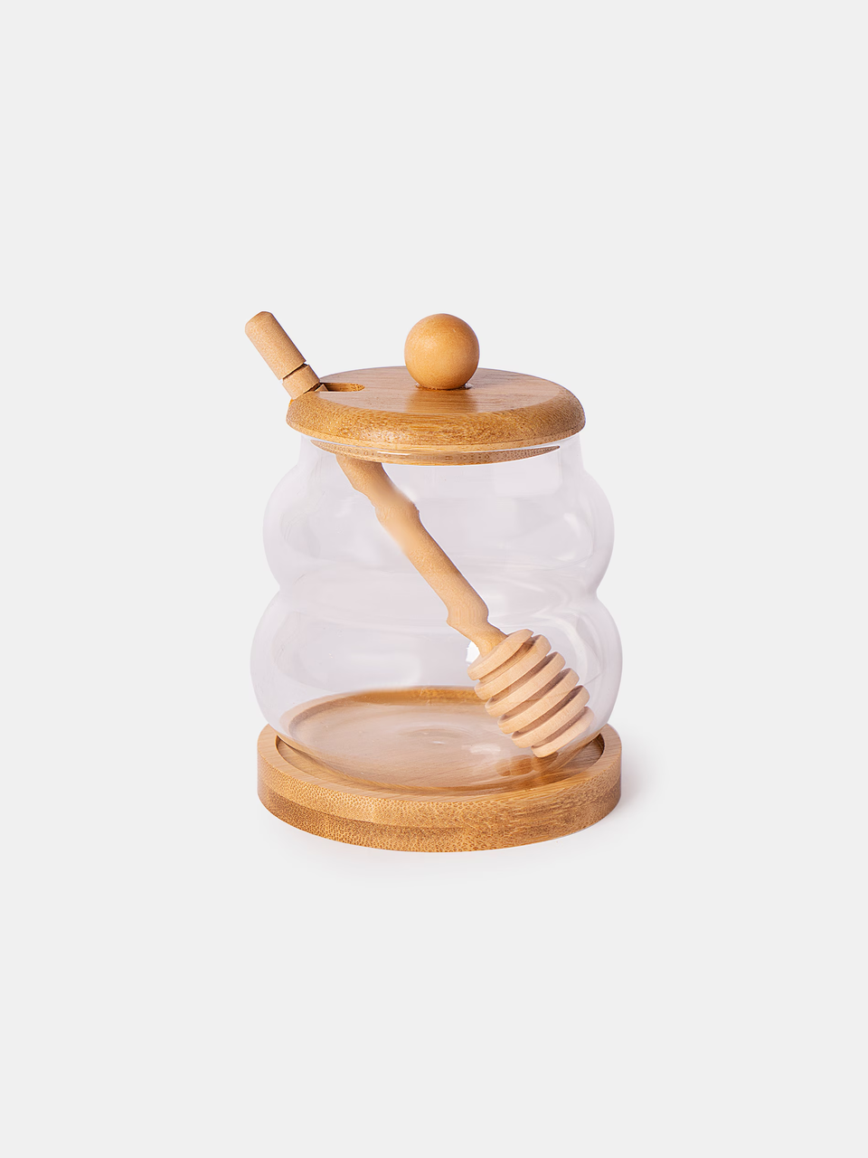 Медовница с бамбуковой крышкой на подставке 350 мл Прозрачный (2816686576)