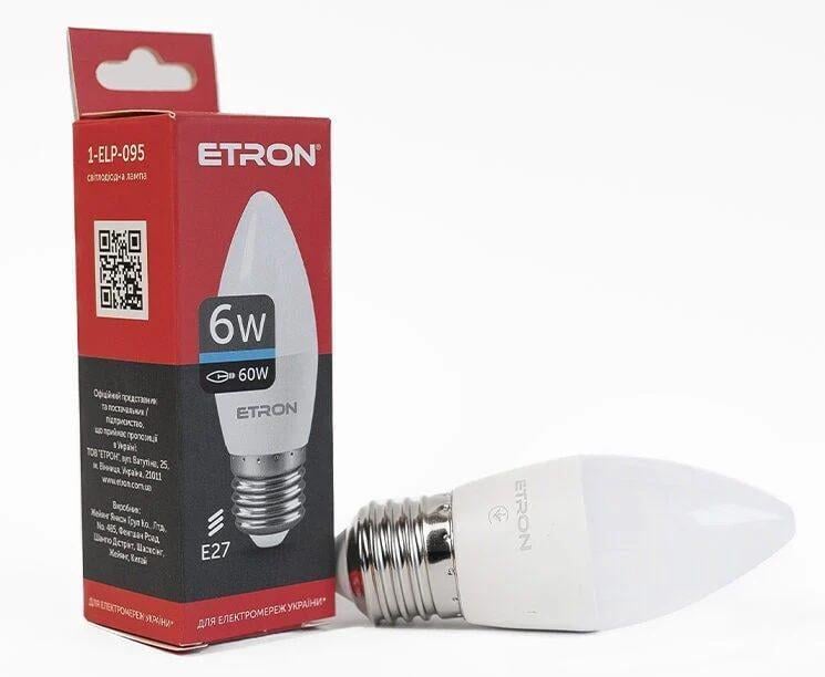 Світлодіодна лампа ETRON 6W C37 6500K 220V E27 Холодний білий (1-ELP-095)