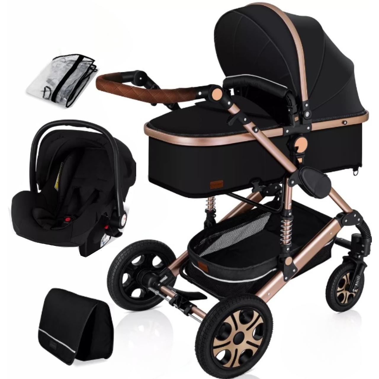 Коляска дитяча з автокріслом KESSER 3в1 94x64x119 см Чорний/Золотистий