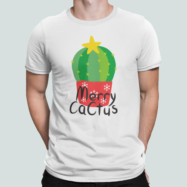 Футболка мужская новогодняя Stedman с принтом Merry cactus кактус M Белый (НГ55-8)